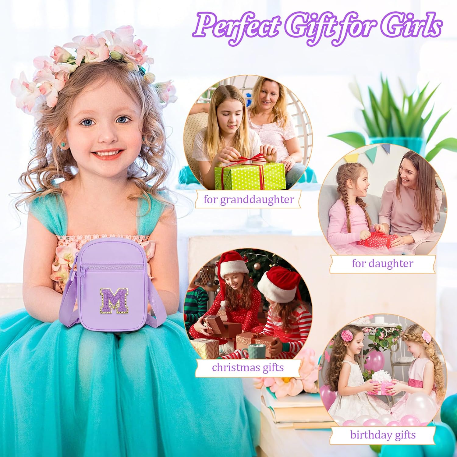 Birthday Gift for Girls Initial Kids Crossbody Purse Toddlers Bag for Age 3-10 - Image 2