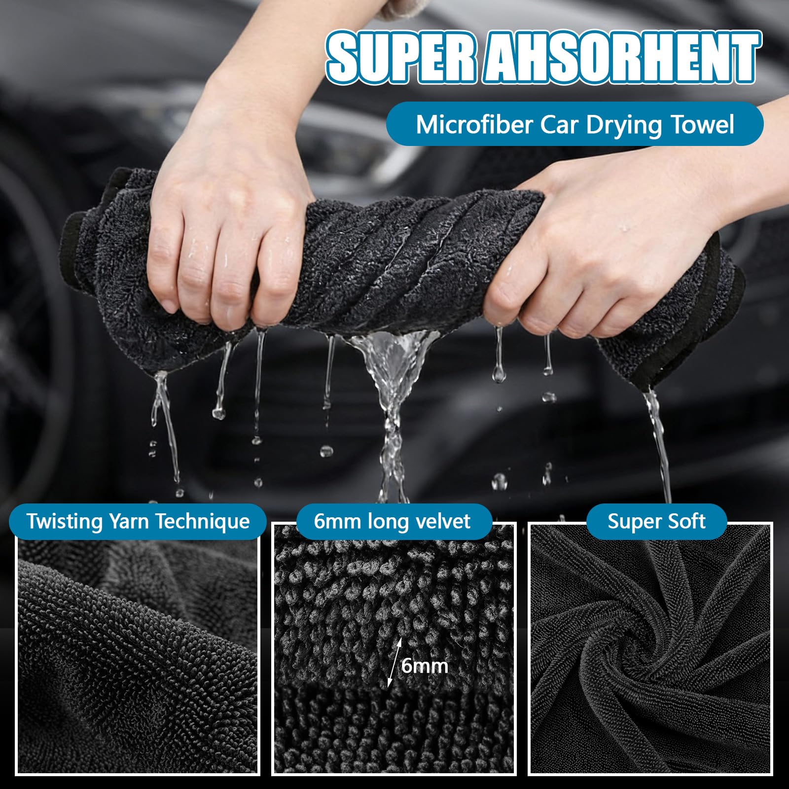 Tegeme 4 Pack Car Drying Towel 48 x 24 Extra Large Microfiber Towels for Car Detailing Ultra Absorbent — view 3