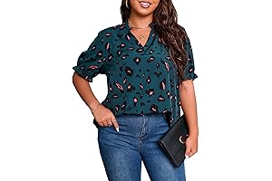 Notched V Neck Short Sleeve Plus Size Top for Women