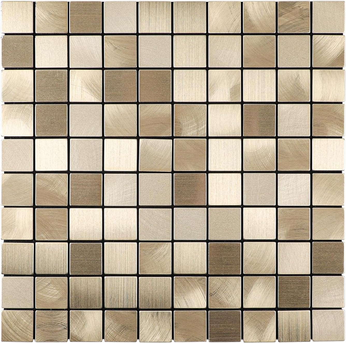 HOMEART Self-Adhesive Mosaic Tiles, Wall Tiles, Tile Stickers, Metal, Aluminium Adhesive Tiles, Mosaic (6 Mats, Gold)