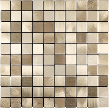 HOMEART 6-Sheet Peel and Stick Backsplash Tile for Kitchen, Self Adhesive Square Aluminum Mosaic Metal Tiles Bathroom Backsplash Champagne Gold
