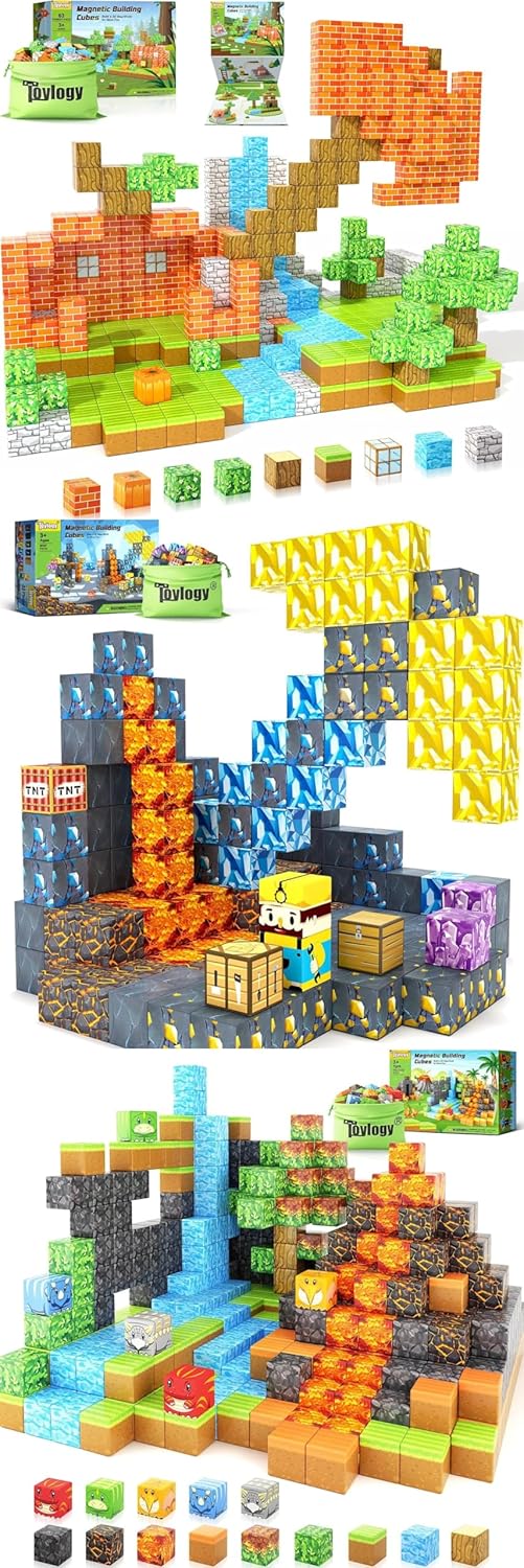 191PCS Magnetic Blocks for Toddlers Toys, Combined with The Theme of Forest, Mine and Dinosaur Magnetic Blocks-Build Magnet World Set for Boys & Girls Age 3-8 Magnet Kids Toys Gift