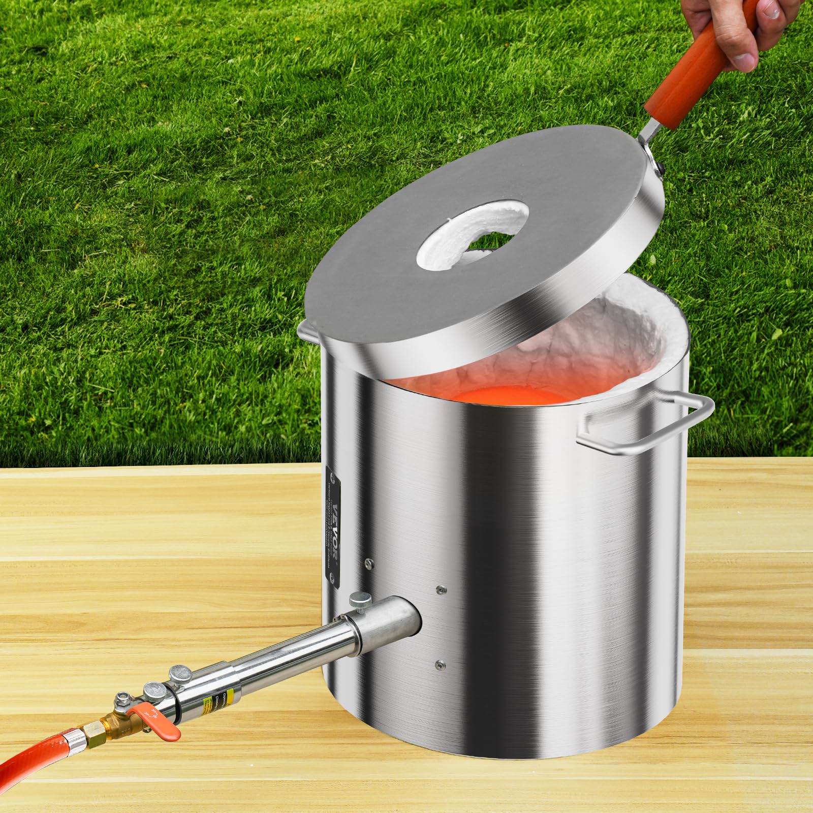 VEVOR Horno de Fusión de Propano Kit de Horno de Fusión de Metales a Gas 8 kg Horno de Fundición para Hogar con Crisoles y Pinzas, Mango de Madera para Reciclaje de Aluminio, Cobre, Plata, Oro