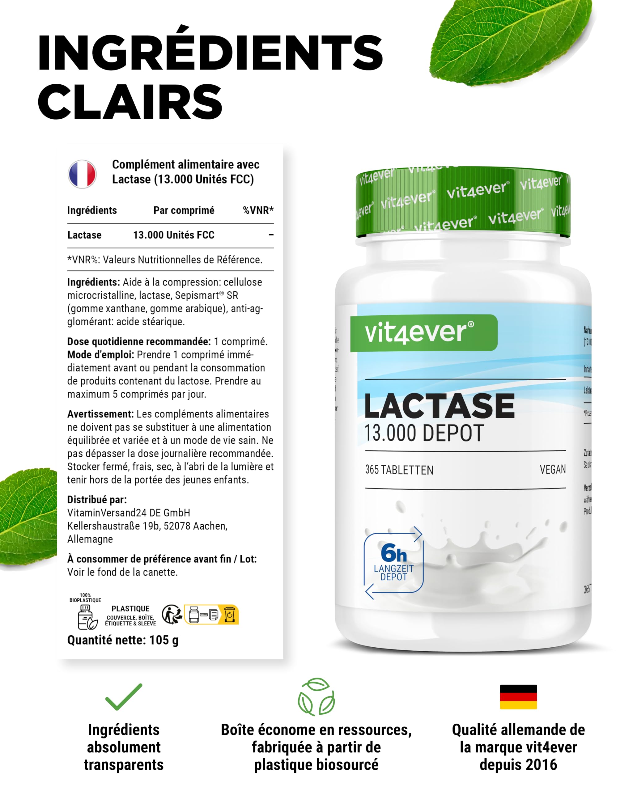 Lactase 13 000 Depot - 365 Comprimés à Libération Prolongée (Sepismart® Slow Release) - Hautement Dosé avec 13 000 Unités FCC - Pour Intolérance au Lactose et Intolérance au Lait - sans Additifs
