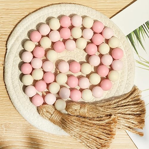 Miniatura 3 de Meplait Guirnalda de Cuentas de Madera, 39 pulgadas Cuentas de Estilo Granja con Borlas Cuentas Boho para Bandeja de Niveles Cuentas Decorativas