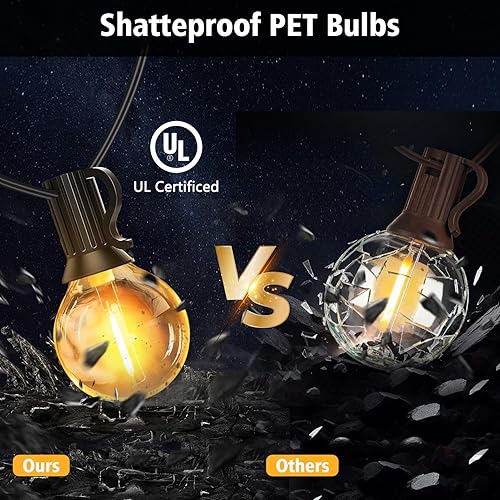 Miniatura 5 de echosari Tira de luces para exteriores con control de aplicación, tira de luces LED G40 de 200 pies para exteriores con 84 bombillas inastillables,