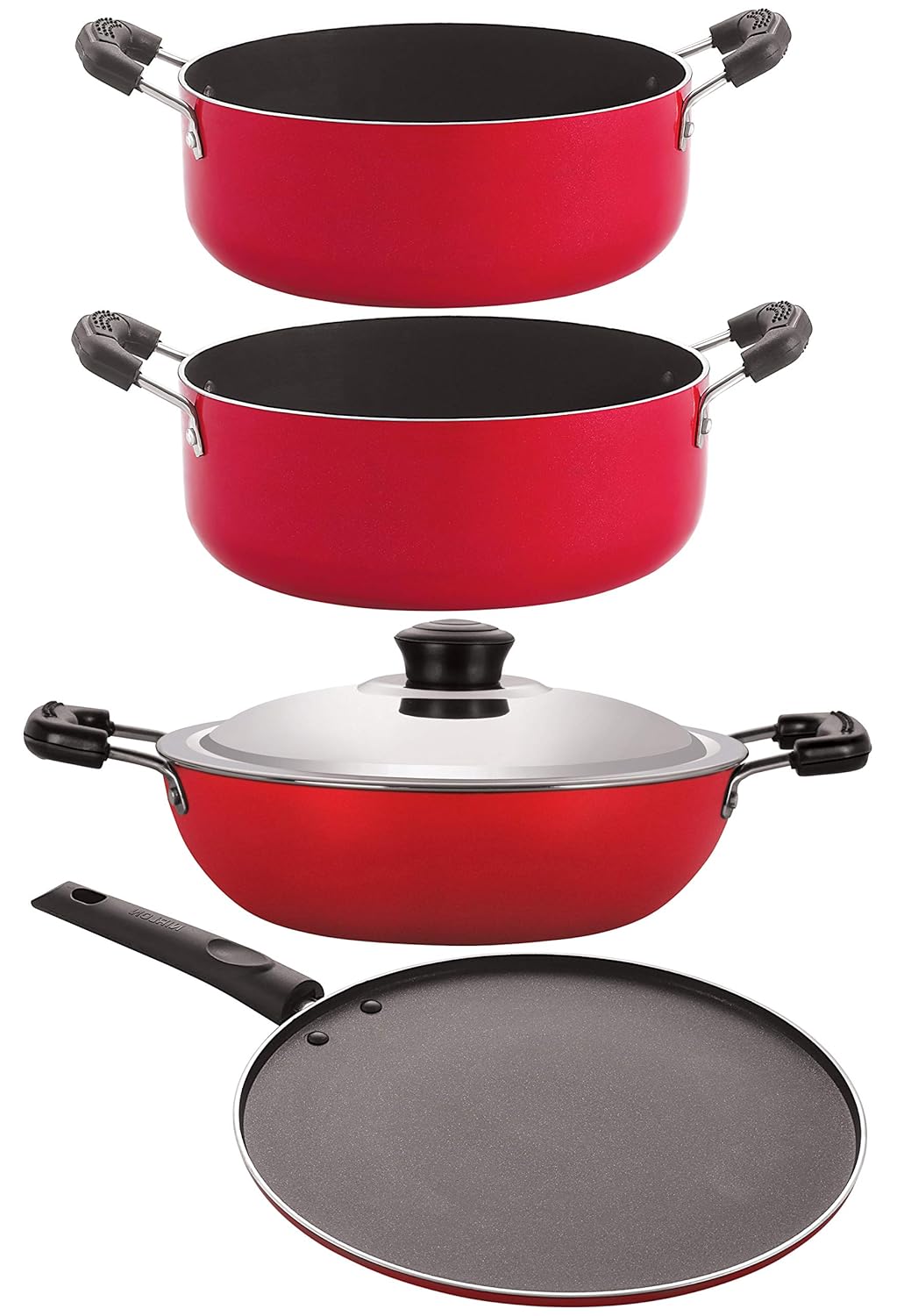 Nirlon Non Stick Aluminium Cooking Pan and Pot Utensils Combo Kitchen Sets, 4 Pieces(DKD(B)_CS22_ST11_CS24) Nirlon Non Stick Aluminium Cooking Pan and Pot Utensils Combo Kitchen Sets, 4 Pieces(DKD(B)_CS22_ST11_CS24)