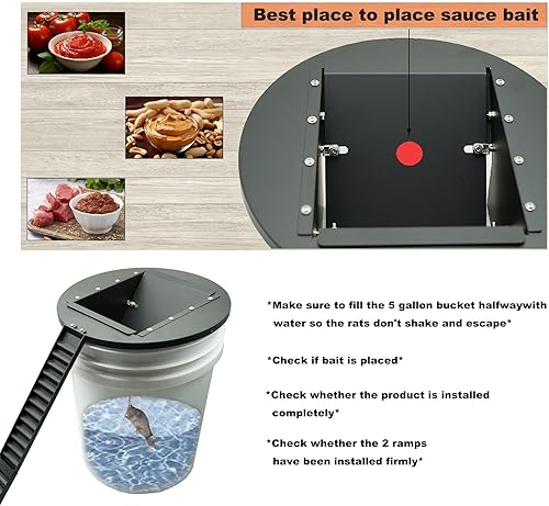Miniatura 3 de Trampa para ratones con tapa de cubo de metal de 5 galones, diseño de inclinación de 45 que hace más fácil capturar, material de metal resistente,