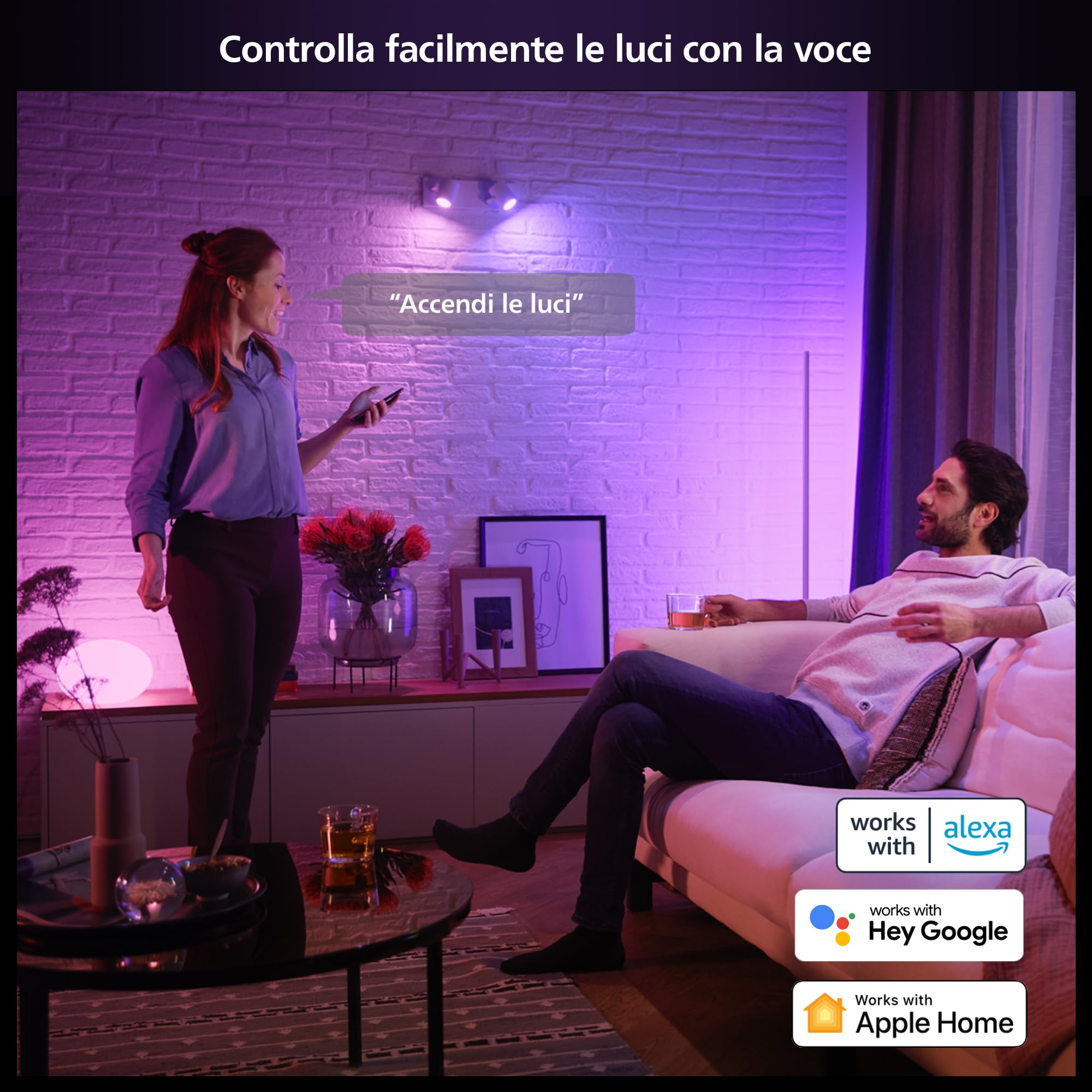 Philips Hue White and Color Ambiance, Faretto Smart, Luce Bianca o Colorata, Dimmerabile, Bluetooth, GU5.3, 2x5W, 2 pezzi