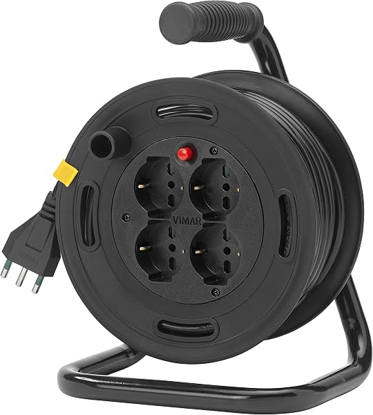 Vimar 0P32730 Avvolgicavo 16A 4 Uscite Universali 15M, Nero, 16.75 x 11.75 x 16.75 cm, 2.5 Kg - 1