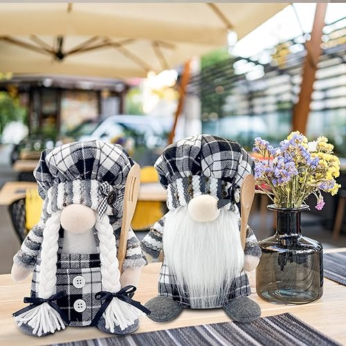 Miniatura 6 de Decoración y accesorios de cocina a cuadros de búfalo de granja, gnomos de chef a cuadros en blanco y negro, decoración para el hogar, mostrador de