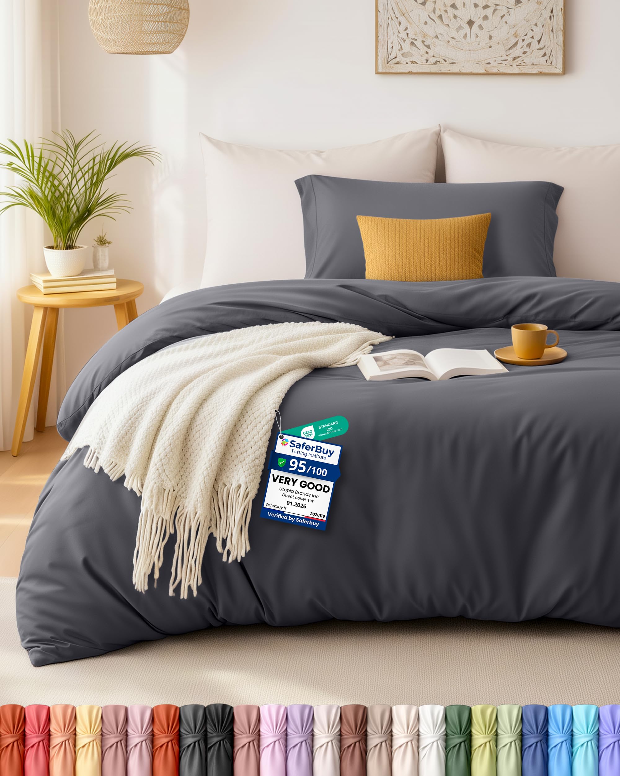 Utopia Bedding Single Duvet Cover Set – 2 Piece Oeko Tex Certified Microfiber Bedding Set – 1 Duvet Cover and 1 Oxford Pillow cases (Grey) - Pillows not included