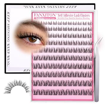 Manga Self Adhesive Eyelashes 120 Pcs Natural Look Self Adhesive Lash Clusters with Spiky No Glue C-Curly 7-14mm with Tweezers by FANXITON