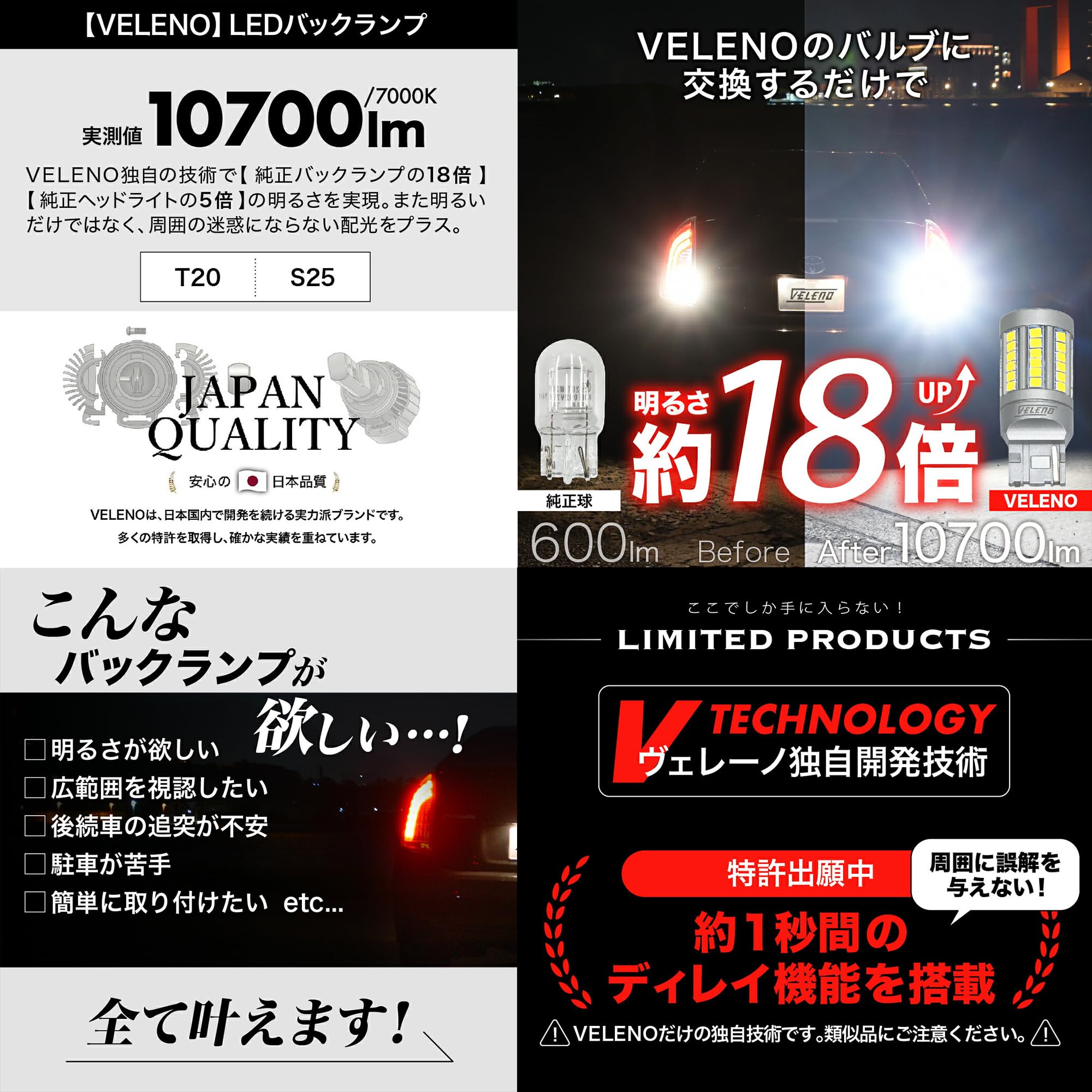 Amazon | VELENO T20 10700lm LED バックランプ 瞬間点灯防止機能 純正