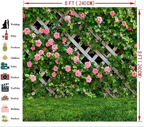 Miniatura 2 de AIIKES Telón de fondo de fotografía de flores de 8 x 8 pies, fondo de fotos florales de primavera, telón de fondo de valla de hojas verdes, telón de