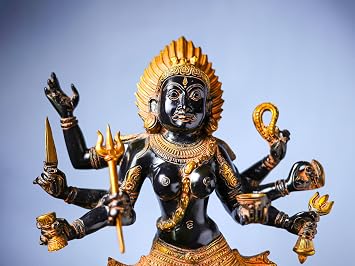 UGRA Kali Statue - 59cm Pure Brass Antique Black and Gold Finish Ma Kali Idol, Goddess of Destruction, Power and Creation