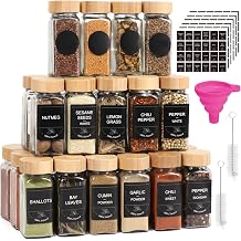 4oz Glass Spice Jars with Labels, 36 Pack Empty Condiment Jars with Bamboo Lid for Cabinet, Drawer, Rack, Condiment Organizer, Pantry Organization 120ml, Set of 36