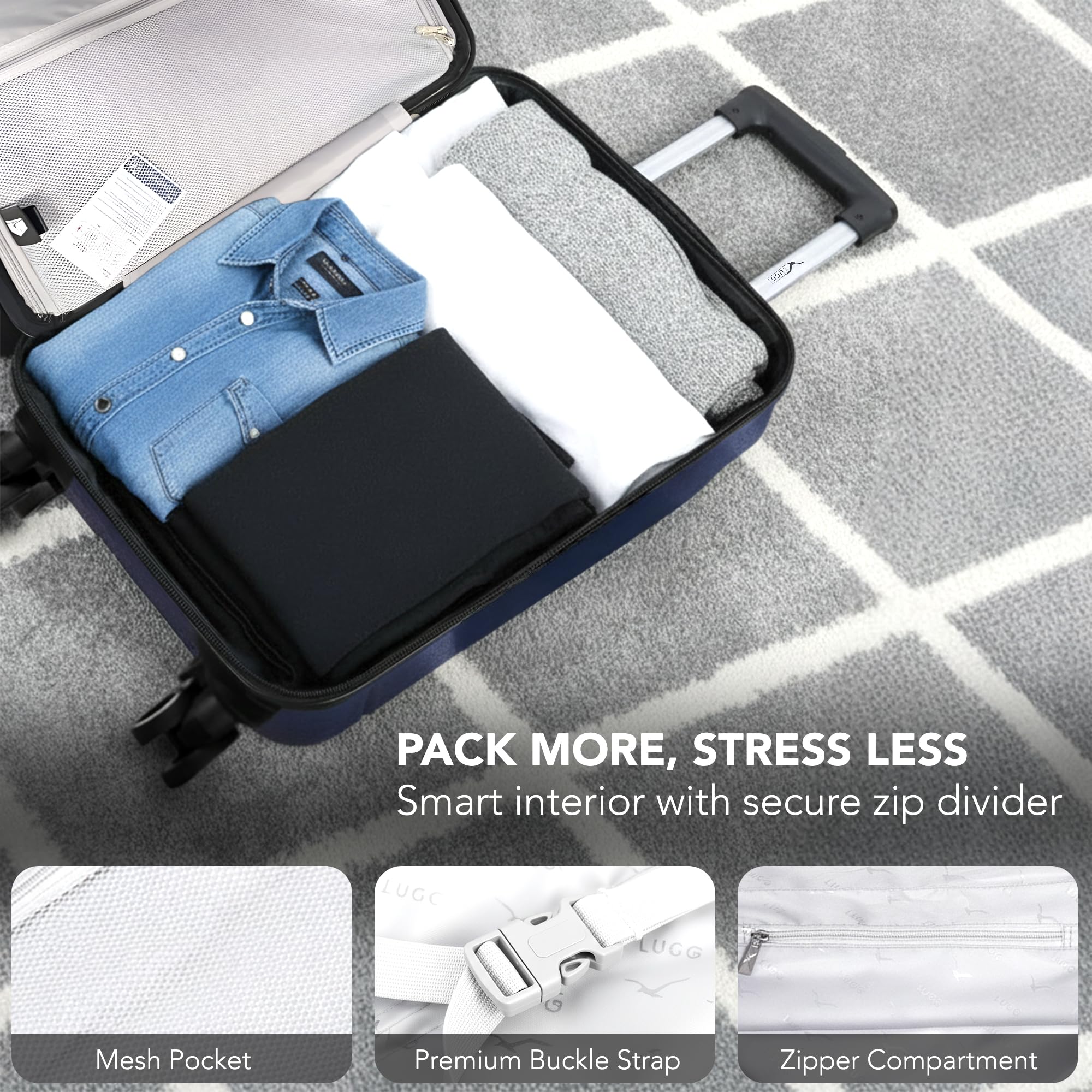 LUGG - Jetset 40cm Suitcase - 40x30x20cm- Ryanair Compatible - Underseat Size - Hard Shell ABS - Spinner & Removable Wheels - Lightweight Travel Luggage- Cream/Brown — view 302