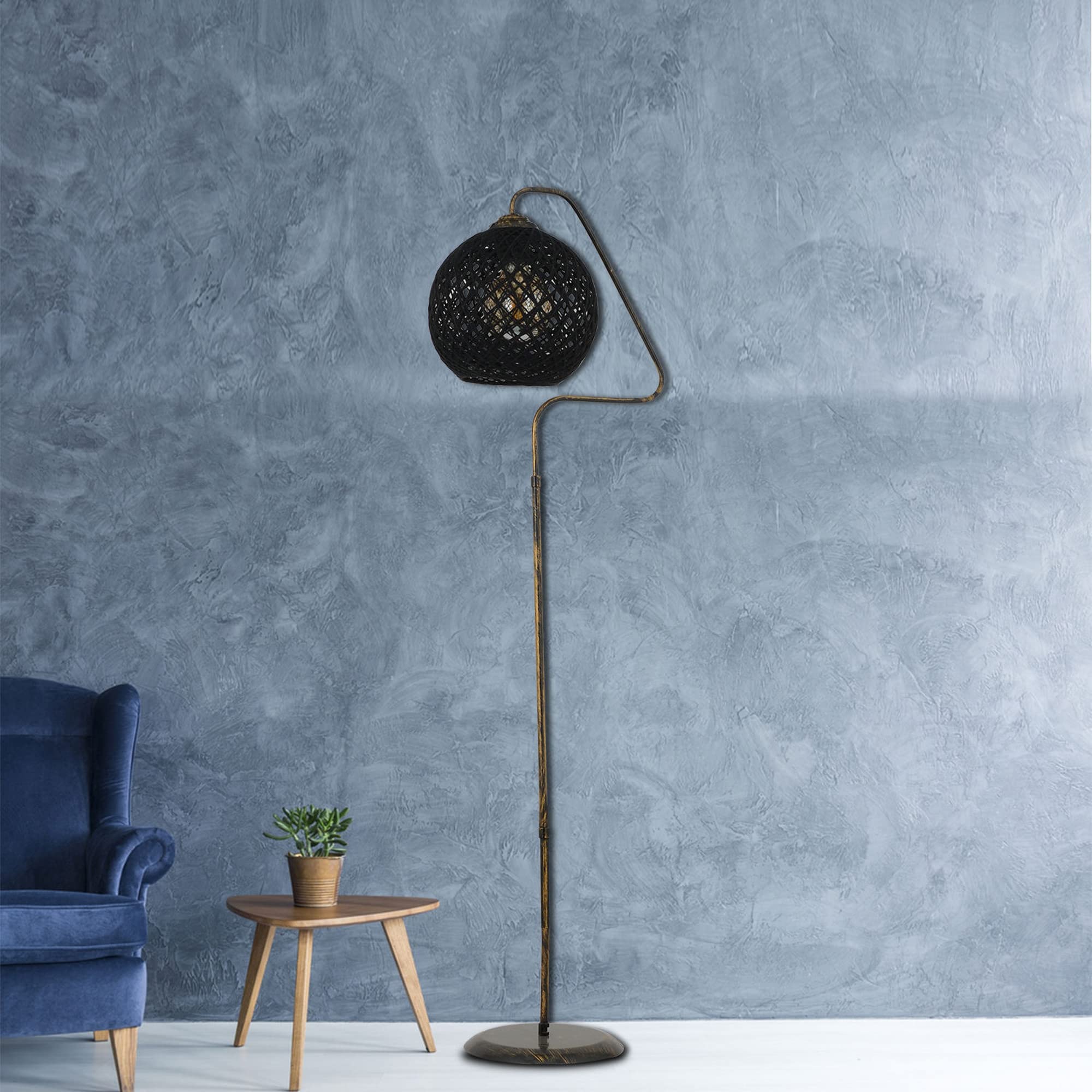 LÁMPARA DE PIE PANTALLA OVILLO CON METAL, NEGRO, 22X22X154, CASQUILLO E 27 MAX 60 W