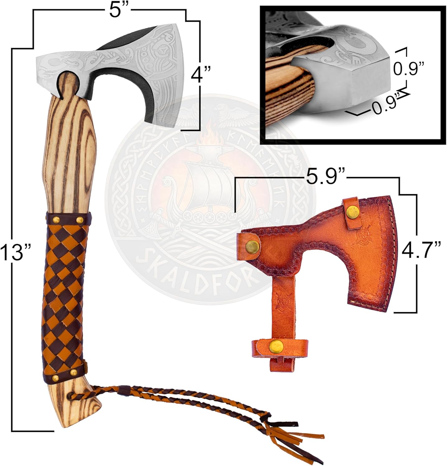 Custom Forged Carbon Steel Viking Style Bearded Axe - Real Hatchet, Throwing & Camping Axe with Leather Wrap Best Gift for Anniversary, Valentine's Day, Birthday with Leather Sheath