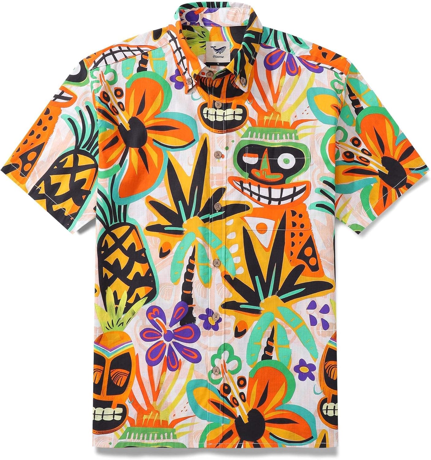 Hawaiian Shirt for Men Tropical Tiki Button-Down Shirt Short Sleeve 100% Cotton Shirt Tropical Tiki Charm
