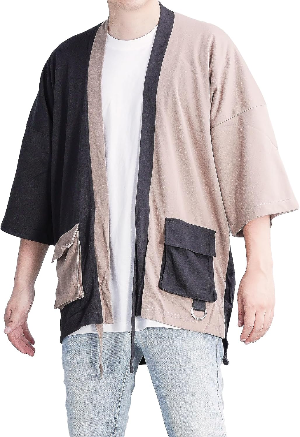 Men's Long Oversized Kimono Cardigan Noragi Cargo Jacket Haori Man Yukata Coat