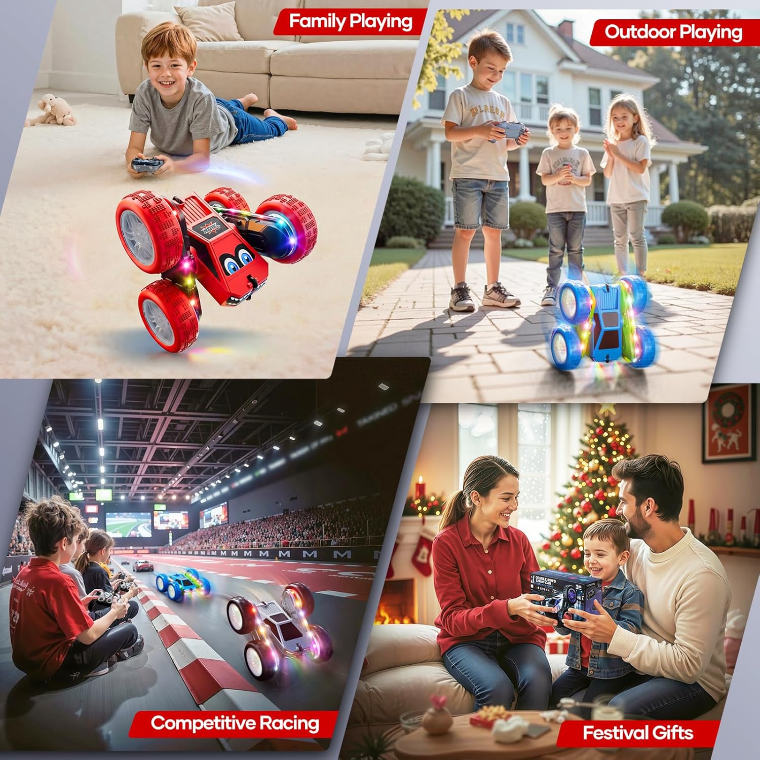 WayEee Remote Control Car, 360° Flips RC Stunt Car with LED Lights Strips, Type-C Charge Modular Battery, 2.4 GHZ Double Sided High Speed RC Cars for Boys Age 8-12 Girls 3+ Kids Toys Birthday Gifts