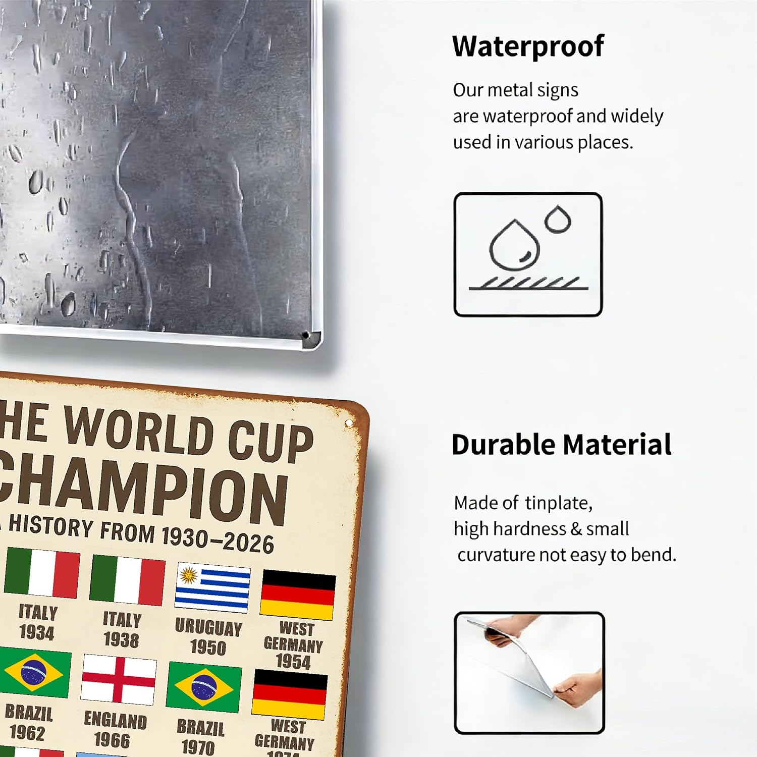 World Cup Champion History Metal Tin Sign, Soccer Wall Art for Man Cave, Bar, Garage, World Cup 2026 Decorations for Boys Bedroom, Vintage Soccer Room Decor for Football Fans, 8 * 12 inch image 4