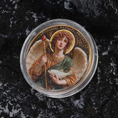 Miniatura 6 de Moneda de oración Arcángel Rafael  Santo patrón de la curación y la protección, ficha religiosa inspiradora, regalo de bendición de bolsillo para la