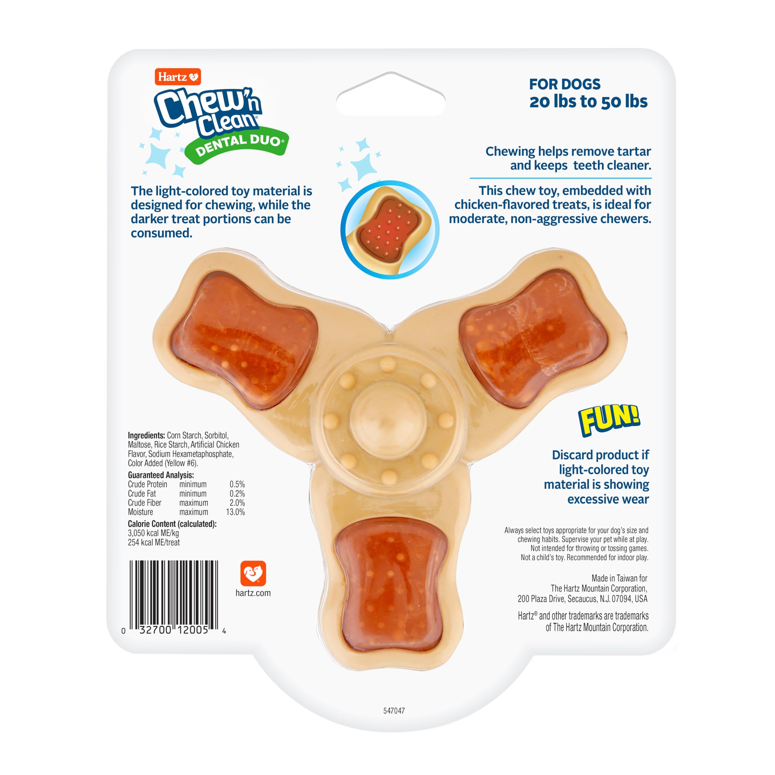 Hartz Chew 'n Clean Chew Toy and Treat w jednym kurczaku trójpunktowa zabawka dla psa, średnia