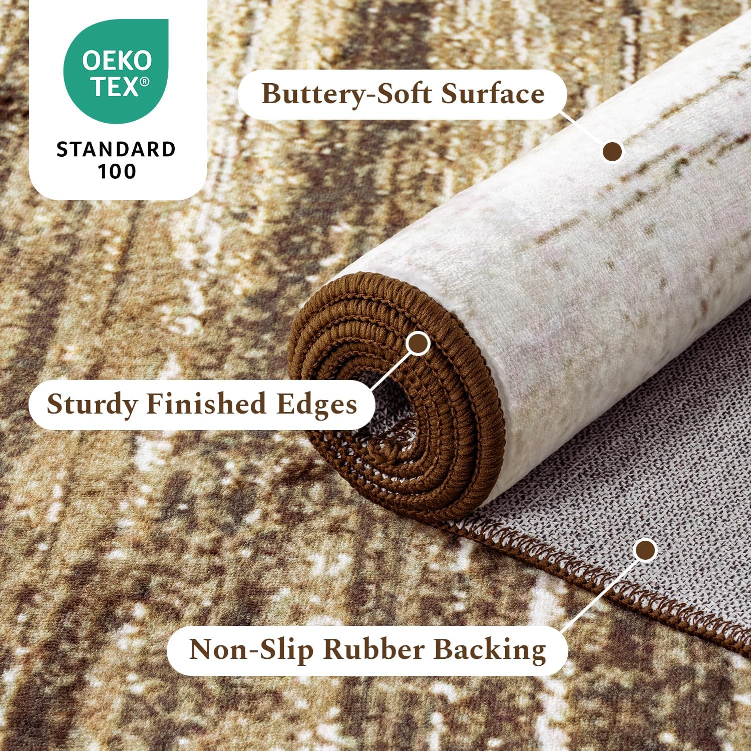 Rugflix 6x9 Area Rug, Washable Rug for Living Room, Non Slip, Soft Low Pile, Modern Abstract Gold Brown Rug for Bedroom, Dining Room, Home Office, Indoor Floor Carpet Gold/Brown 6' x 9' (Rectangular)