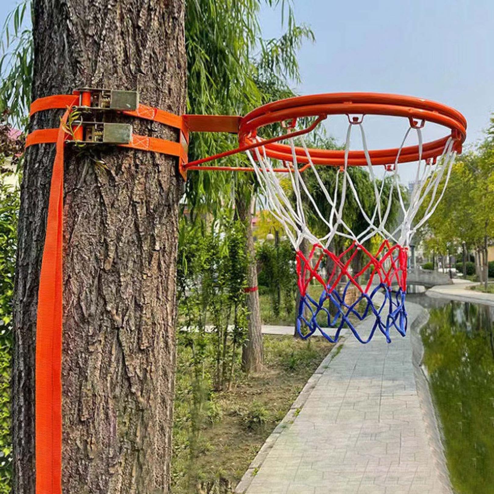 Obręcz do koszykówki 45 cm - pełny rozmiar zamiennik do użytku na zewnątrz na ścianie lub drzwiach, siatka na każdą pogodę, solidna konstrukcja stalowa