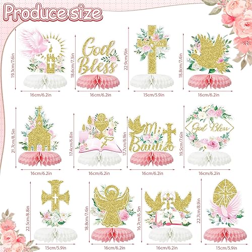 Miniatura 2 de Tarklanda Centros de mesa de bautismo en forma de panal de abeja, decoración de fiesta para niñas y niños, decoración de fiesta de bautismo en 3D