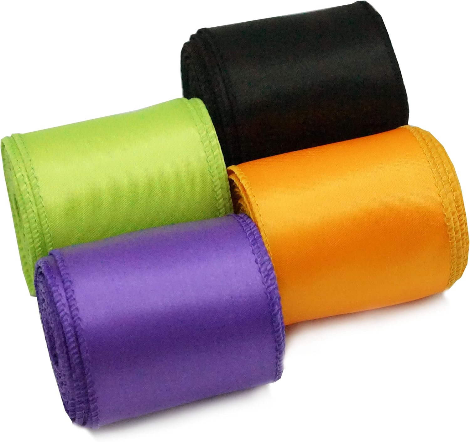 4 Rolls Halloween Satin Wired Ribbon, Black Green Orange Purple Wired Edge Ribbon, 2-1/2 Inch Halloween Ribbon for Wreath Bows, Gift Wrapping, Home Decorations, 24 Yards (Halloween)