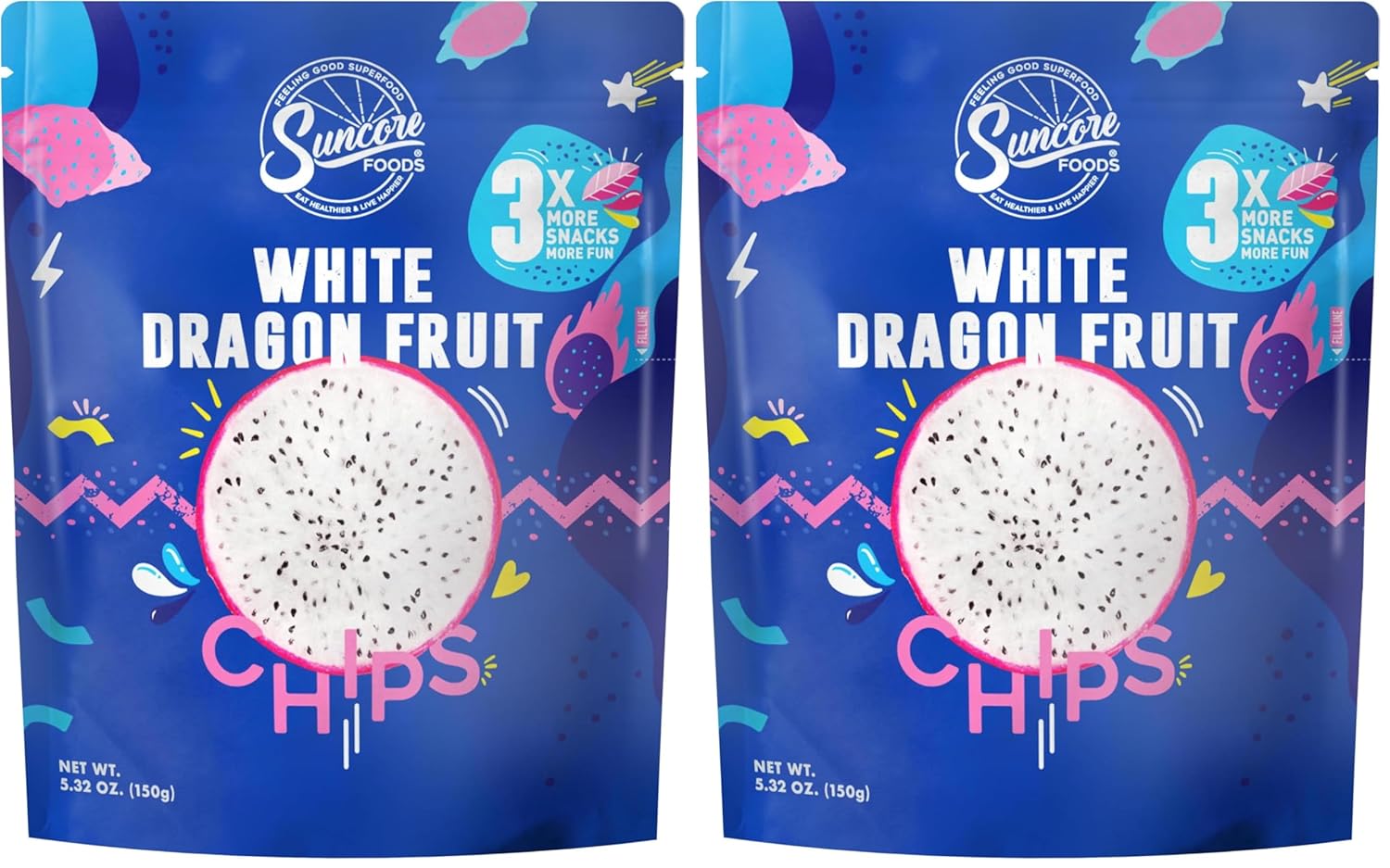 Suncore Foods White Dragon Fruit Chips & Snacks, Gluten-Free, Non-GMO, 5.32oz (2 Pack)