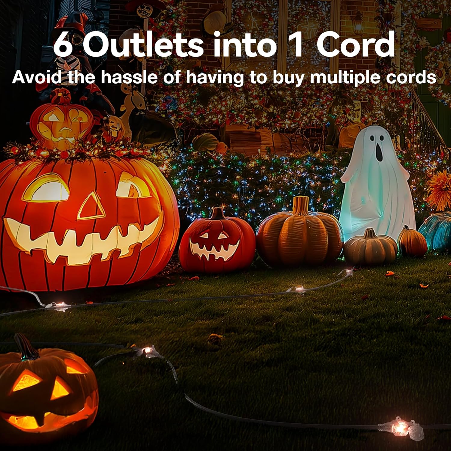 addlon 50FT Outdoor Extension Cord with Remote Control, 6 Outlets with Indicator Lights, Heavy Duty 16/3 SJTW Weatherproof Power Cable for Christmas Halloween Decorations, Black, ETL Listed