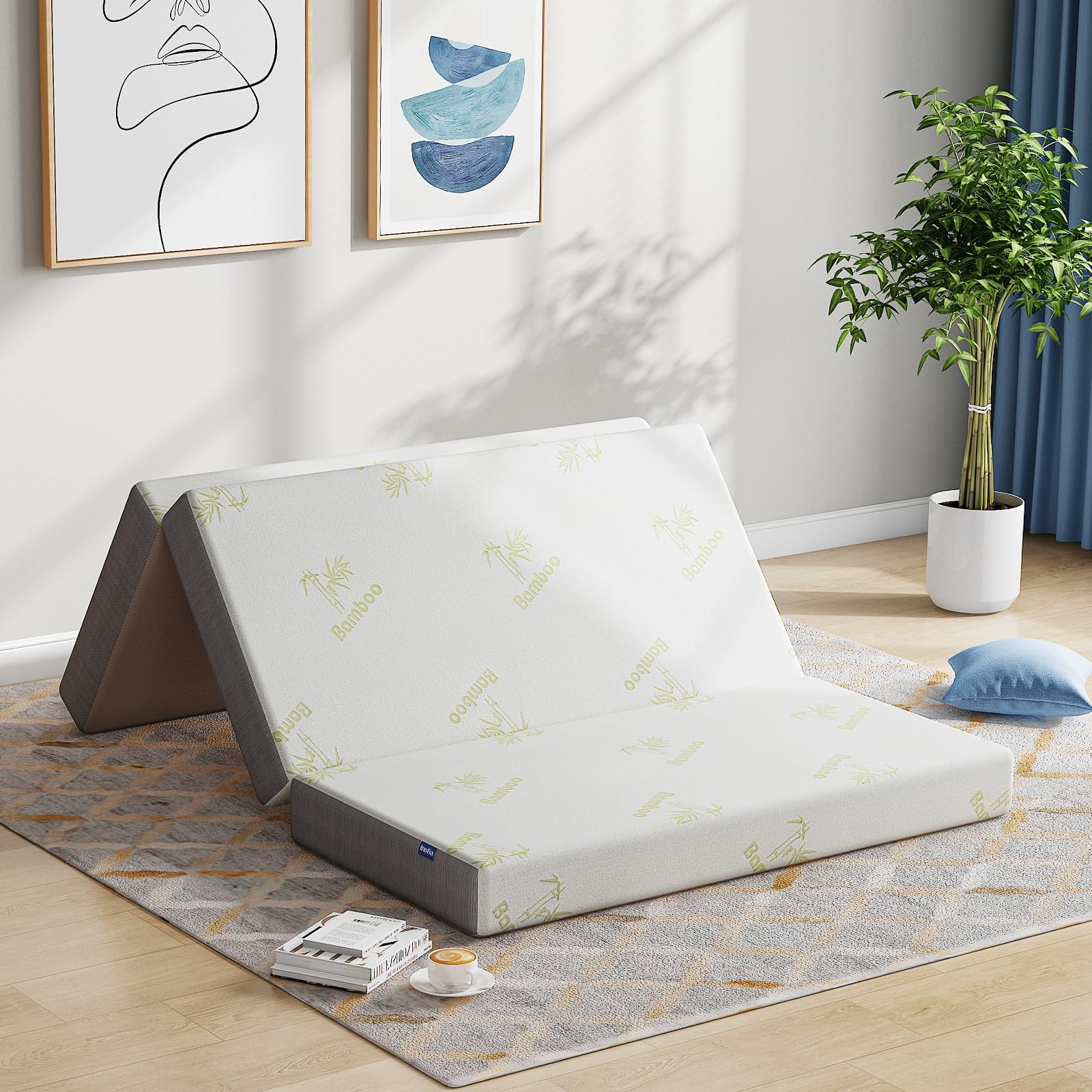 Inofia Folding Mattress Double, 15cm Foldable Memory Foam Mattress with Removable Cover, Guest Trifold Mattress Double Size, Bed in a Box, 100-Night Trial(135x190x15cm)