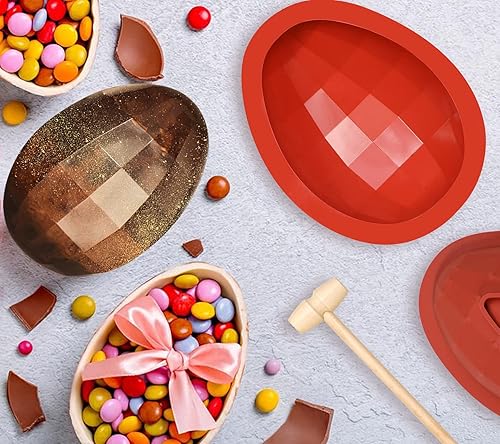 Miniatura 5 de Webake Moldes de silicona para chocolate con diamante, grandes moldes de chocolate con huevo rompible en 3D con 1 martillo para Pascua
