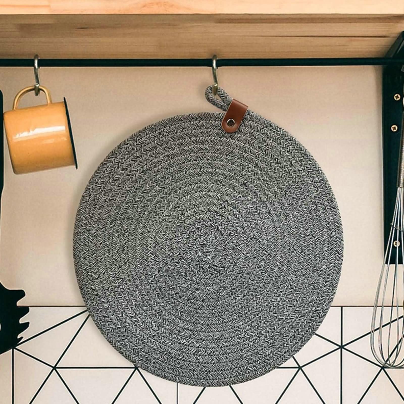 10 Piezas de Manteles Individuales, 33 CM, Redondo con Cordón, Mantel Individual Mesa Comedor Algodón, Gris