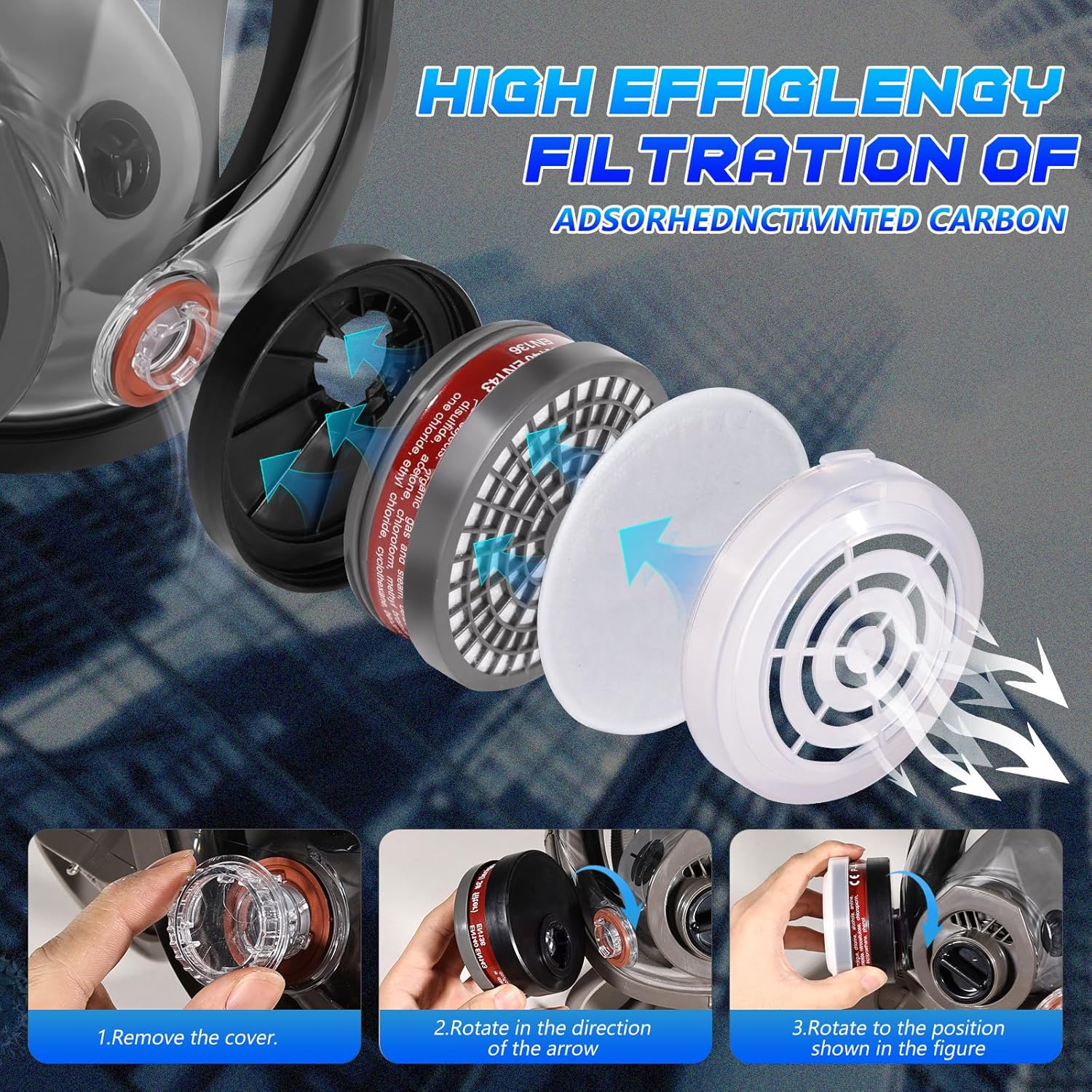 Gas Masks Survival Nuclear and Chemical - Reusable Full Face Respirator Mask with P-A-1 & 40mm Activated Carbon Filter for Chemicals,Painting,Sanding,Polishing