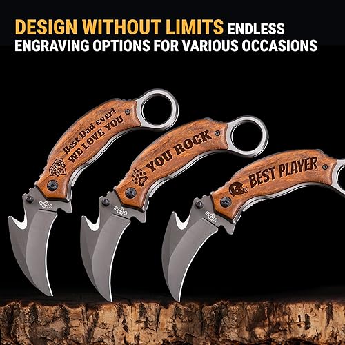 Miniatura 6 de Grand Way Cuchillo Karambit con mango de madera, el mejor cuchillo plegable con hoja de garra afilada curvada, cuchillos de bolsillo geniales para