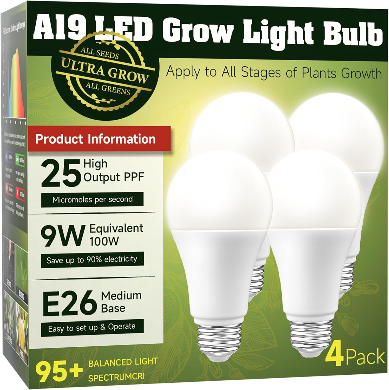 Grow Light Bulbs, LED Grow Light Bulbs Full Spectrum, A19