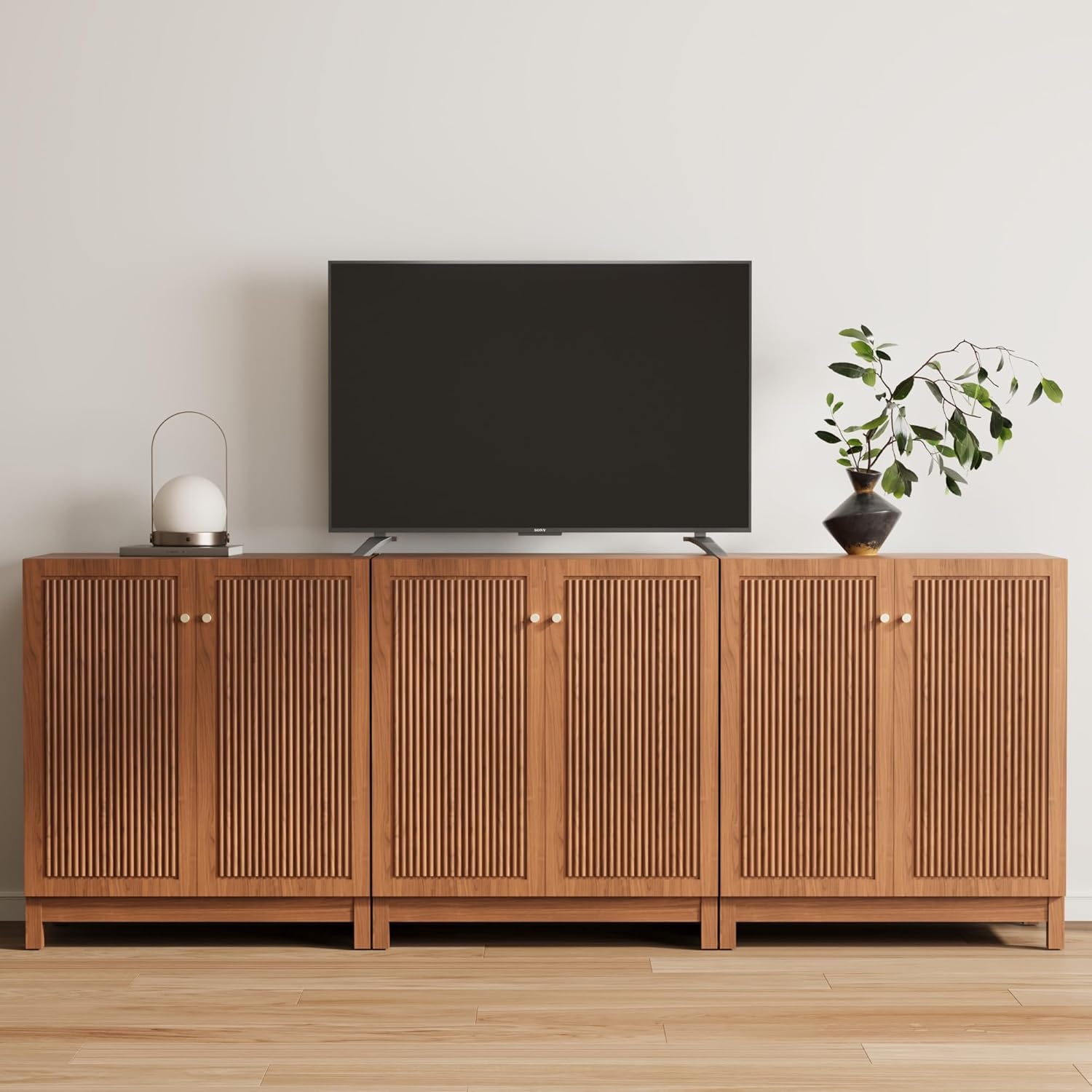 COSIEST 31.5" Fluted Sideboard Buffet Cabinet with Storage, Mid Century Modern Accent Cabinet with Adjustable Shelves, Solid Wood Legs, Multifunctional Console Table for Living Room, Kitchen, Entryway