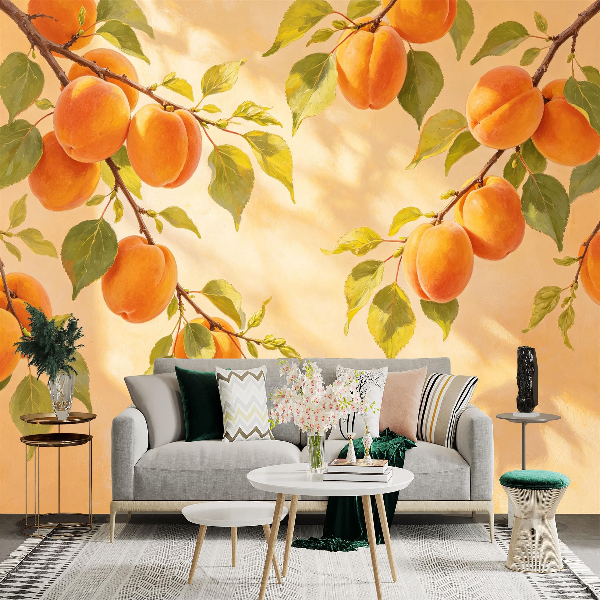 Lnzczhyre Dbh260521885 Custom Size Wall Sticker Mural， Ripe Apricots On Branch， Summer Fruit Tree， Warm Sunlight Shadow， Fresh Orchard Scenery， For Wall Decoration， Peelandstick Wall Decals.