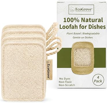 Natural Loofah Sponge 100% Plant-Based Luffa Sponges, Plastic-Free Biodegradable Organic Loofah Scrubber for Kitchen Cleaning, Dishes & Smooth Skin Wash, Travel Loofah
