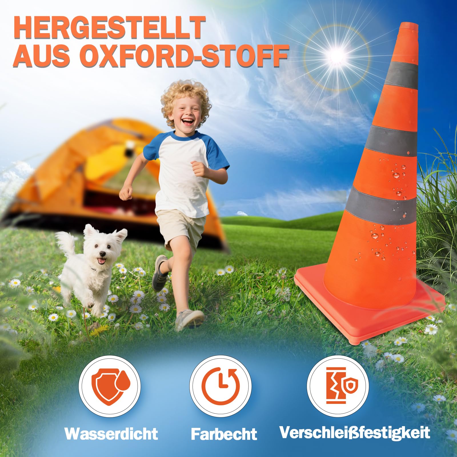 Valchoose 4 Stück Pylonen Faltbar, Verkehrskegel (70 cm) mit Reflektierenden Kragen – Orange Leitkegel Faltbar, Verkehrshütchen für Baustellen, Parkplätze & Sportmarkierungen