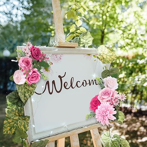 Miniatura 2 de Jspupifip Caja combinada de flores artificiales rosa y rosa intenso, rosas de seda artificial con tallos, arreglo de hortensia y peonía para