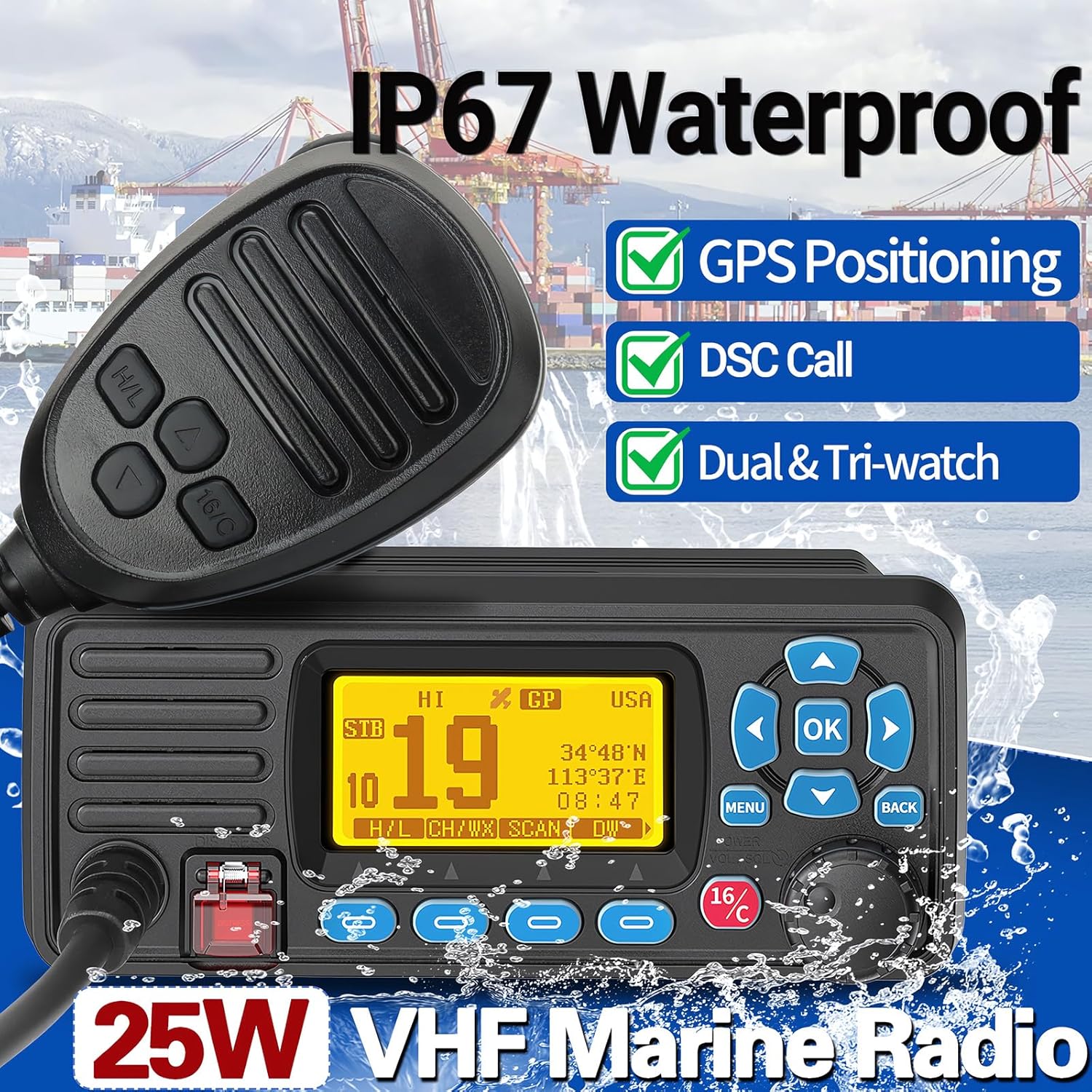 RS-509MG 25W 50KM VHF Transceiver Marine Transceiver IPX7 with Programming Cable Mobile Boat Walkie Talkie