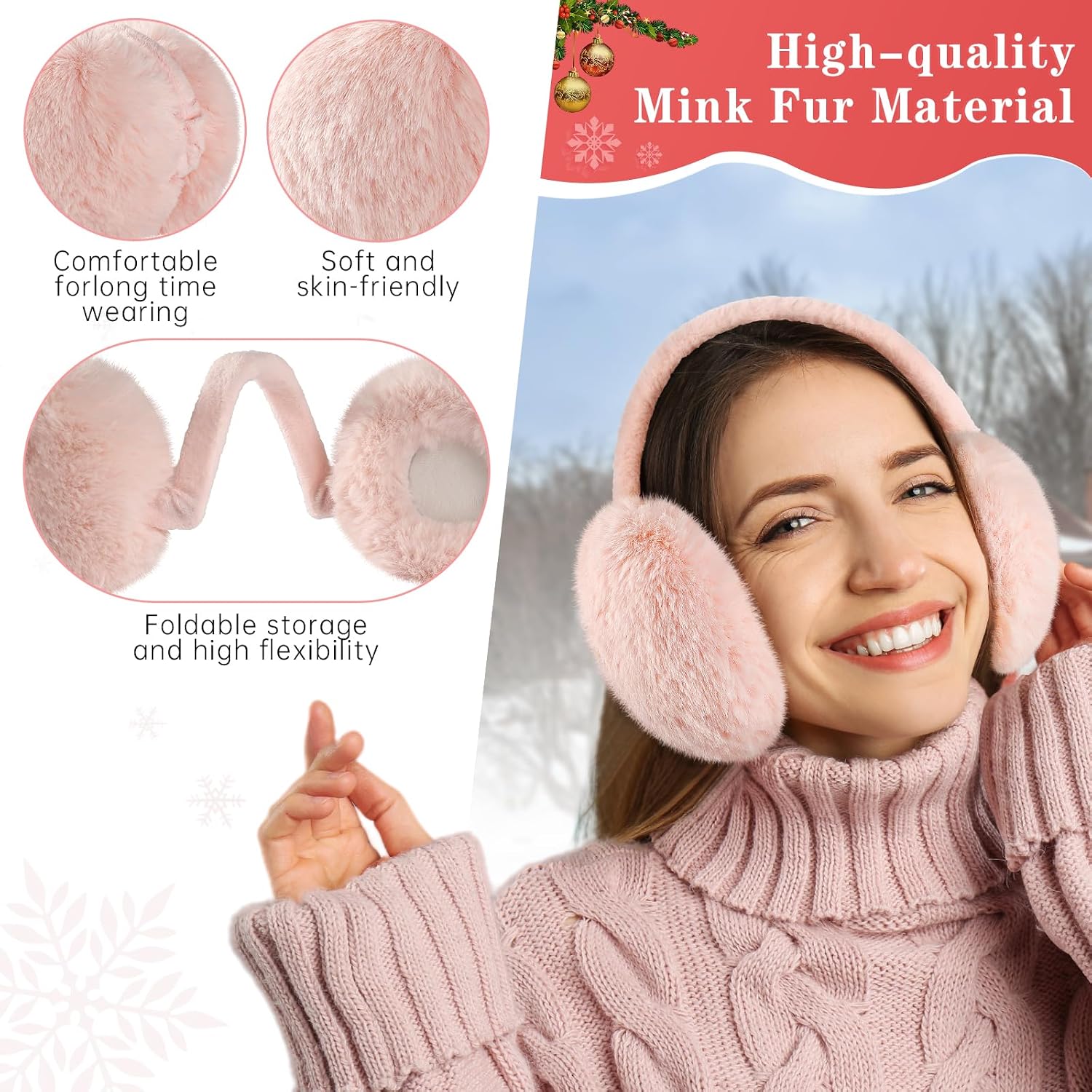 Ear Muffs for Winter Women - Adjustable Earmuffs for Women Winter Foldable