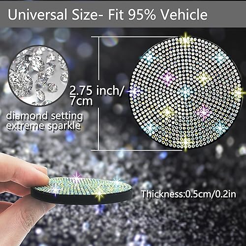 Miniatura 2 de NBTEPEM 4 posavasos para automóvil, 2.75 pulgadas, antideslizantes, a prueba de golpes, universales, a la moda, con diamantes de imitación,